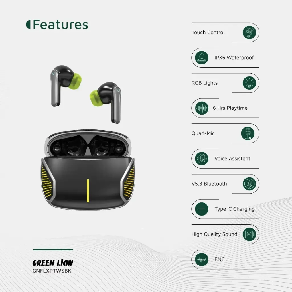 هدفون بیسیم Green Lion Flex Pro 3 Green Lion Flex Pro TWS True Wireless Earbuds 3