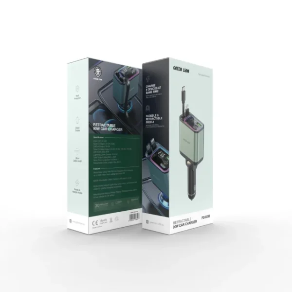 شارژر فندکی فست‌شارژ گرین لاین Retractable 90W